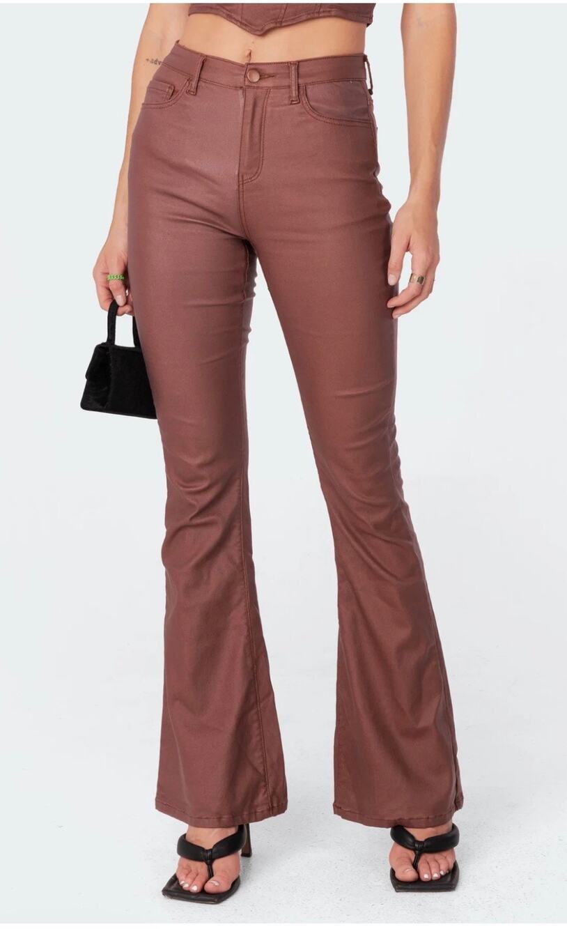 Edikted Luna Faux Leather Mid Rise Flared Jeans size Small